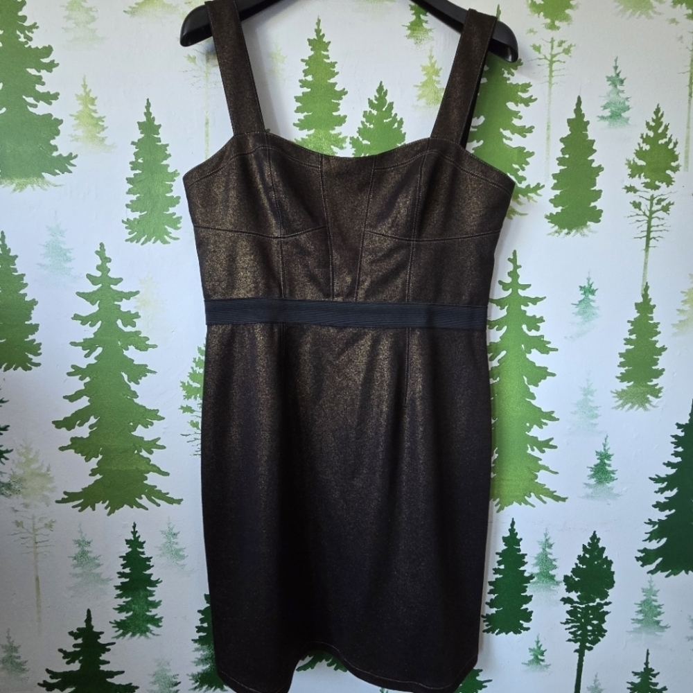 Betsey Johnson Black/Gold Shimmer Sheath Mini Dress Sleeveless.